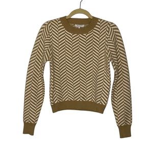 Crescent Chevron Tan and White Crew Neck Sweater Classic Timeless Neutral Size S